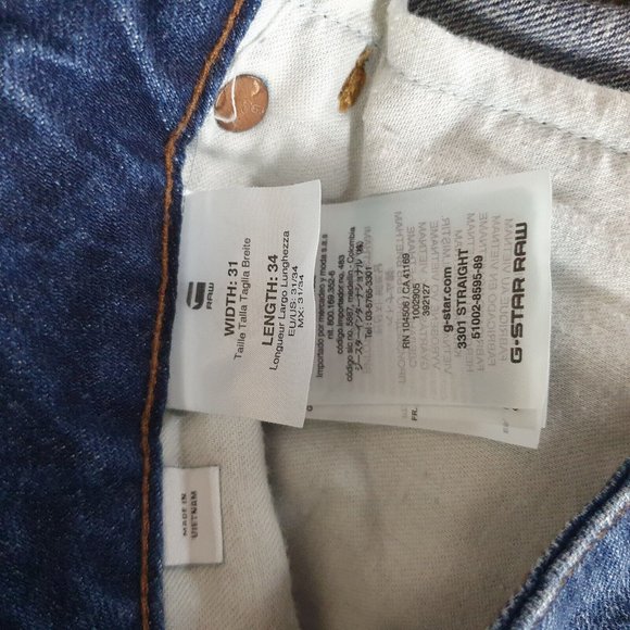 G-Star Raw Men's Jeans W 31 L 34 Blue Straight Leg Reg Fit 3301 GOOD CONDITION - Picture 10 of 10